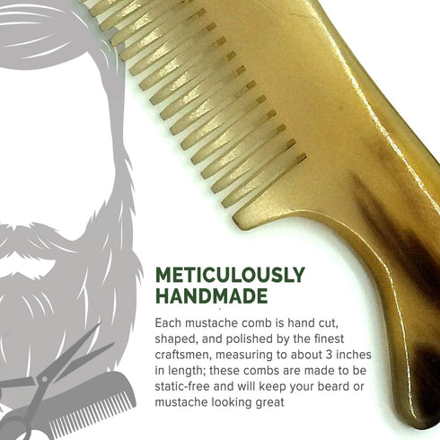 Lucky Franc's Handmade Ox Horn Fine Tooth Comb for Men's Beards and Mustaches, Pocket Size, Metal Tin Gift.