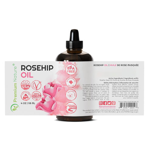 Premium Nature Rosehip Oil for Face, Pure Cold Pressed Unrefined, 4oz for Skin Care