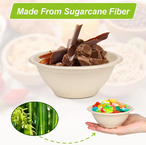 6 oz Small Disposable Bowls, 100 Pack Compostable Paper Bowls for Condiments, Sauces, Ice Cream, Biodegradable