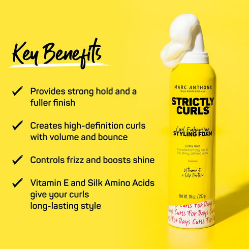 Marc Anthony Strictly Curl Enhancing Styling Foam - Extra Hold, Vitamin E & Silk Proteins for Defined Curls