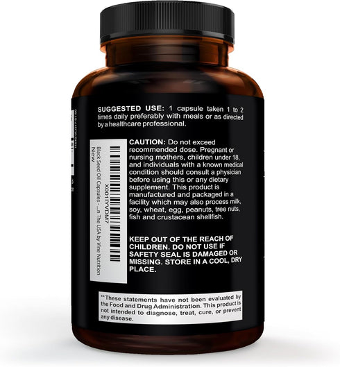 Black Seed Oil Capsules - Nigella Sativa - Cold Pressed Antioxidant Supplement Soft Gels, 500 Milligrams, USA Made