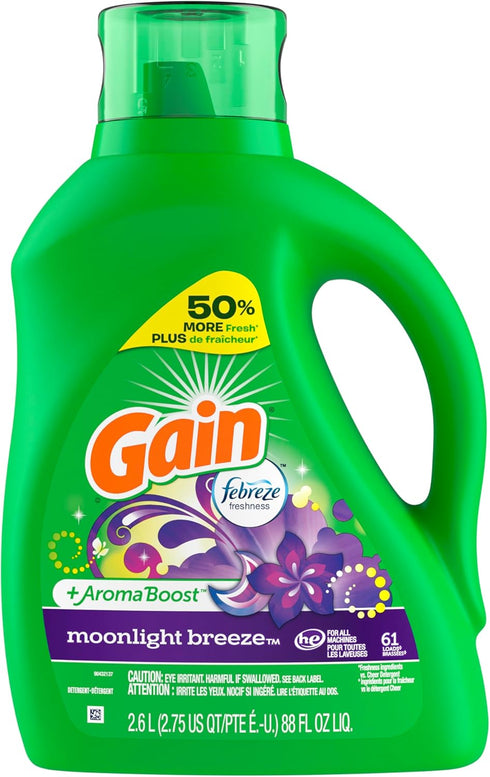 Gain + Aroma Boost Liquid Laundry Detergent - Moonlight Breeze Scent, 61 Loads, 88 fl oz, HE Compatible