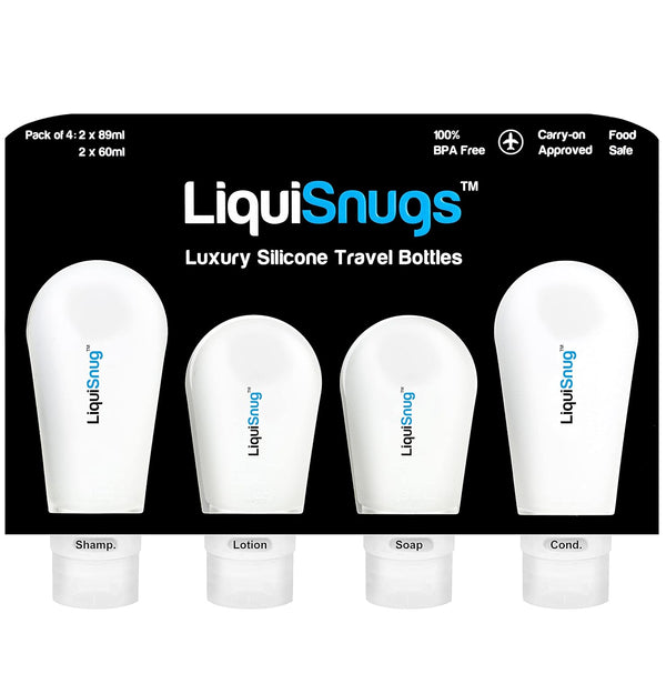 LiquiSnugs Premium Travel Bottles - 100% Leak Proof Silicone Toiletries - TSA Approved, Suction Cups & Adjustable Labels