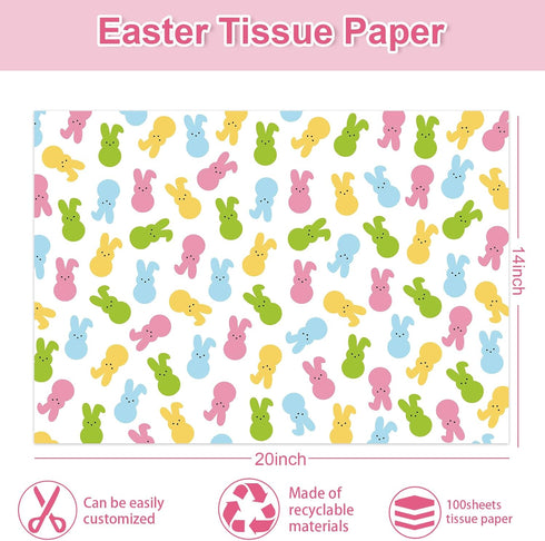 Whaline 100 Sheets Easter Tissue Paper Pastel Bunny Rabbit Gift Wrapping Paper Spring Decorative Art Paper for DIY Crafts Birthday Baby Shower Party Decorations, 14 x 20 Inch by Whaline