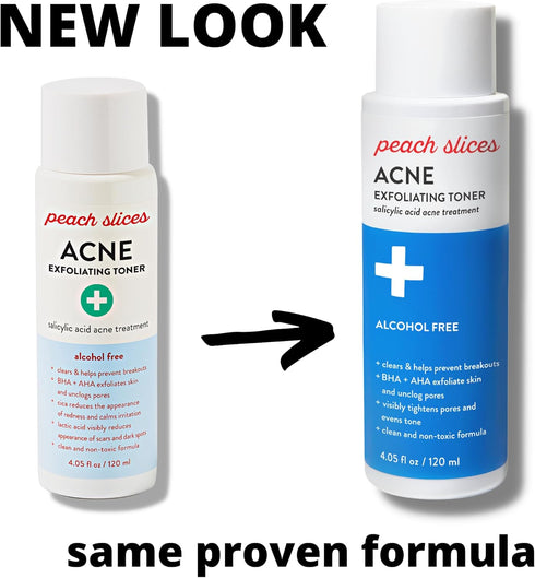 Peach Slices | Acne Exfoliating Toner | 2% Salicylic Acid | AHA+BHA Exfoliation | Facial Cleanser | Calms & Soothes | Prevents Breakouts | Alcohol & Sulfate Free | Skin Care for Women & Men | 4 Oz
