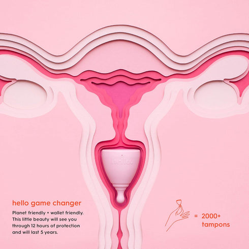 THE HELLO CUP 1 Large Menstrual Cup, BPA Free, Reusable, Hypoallergenic, Recyclable, Medical Grade TPE, No Silicone, No
