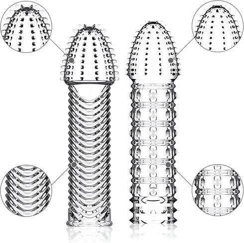 ReptiLeisure 4 Pack Reusable Penis Sleeves, Cock Condoms for Dildo Vibrator Couple Penis Extender Sleeve Penis Enlarger