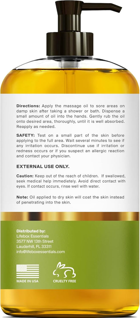 Arnica Sore Muscle Massage Oil, 100% Pure & Natural, Body Oil Infused with Arnica Extract, Lavender & Peppermint Oil