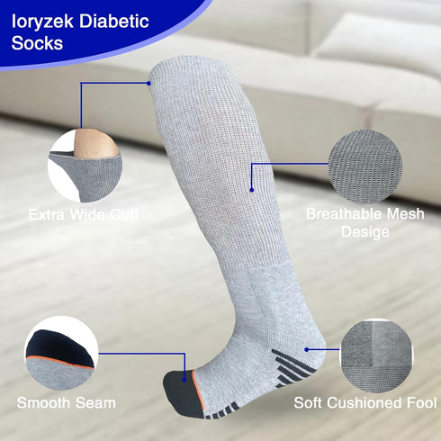 Ioryzek 2 Grey-2Pairs) Diabetic Socks Extra Width Non Binding Pairs Bariatric Sock Neuropathy Hospital Swollen Socks