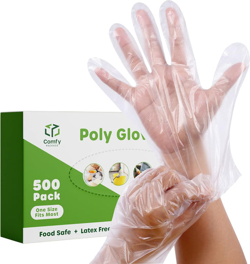 Comfy Package Disposable Poly Plastic Gloves for Food Prep, Cooking & Food Service, Latex & Powder Free - One Size