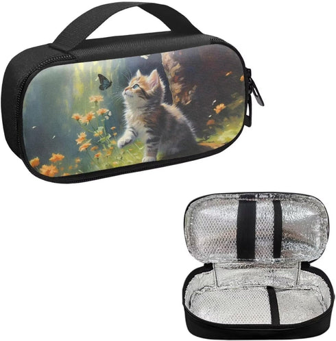 Cute Cat Butterfly Diabetic Supplies Carrying Bag for Glucose Meter, Insulin Pens, Test Strips, Syringe Medication
