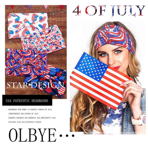 Olbye 4th of July Headband, Patriotic American Flag Hairband, USA Red White Blue Wide Knotted Head Band