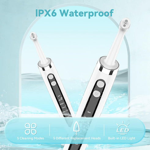 Tooth Polisher with 5 Replacement Heads, Electric Professional USB Charging, IPX6 Waterproof for Adults & Kids, White