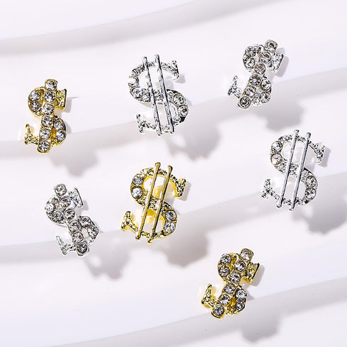 SILPECWEE 20pcs Alloy Money Dollar Nail Charms, 3D Silver & Gold Dollar Sign Rhinestones Nail Art Charms for Women Nail