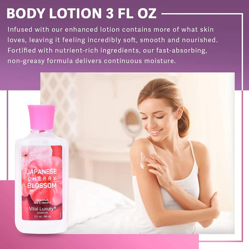 Bath & Body Care Travel Set - Home Spa Set with Body Lotion, Shower Gel, and Fragrance Mist (Japanese Cherry Blossom)