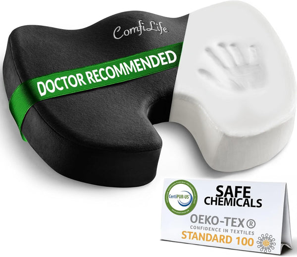 ComfiLife Premium Comfort Seat Cushion - Non-Slip Orthopedic 100% Memory Foam Coccyx