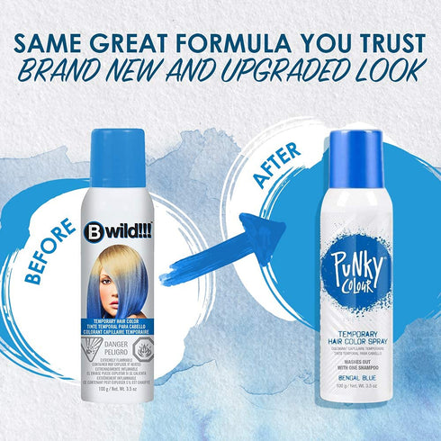 Punky Temporary Hair Color Spray, Bengal Blue, Non-Damaging Hair Dye for Instant Vivid Color, 3.5 oz, 2 Pack