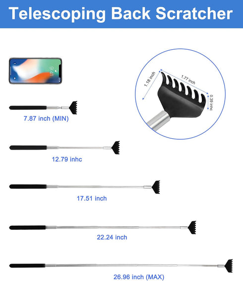 Portable Extendable Back Scratcher, 2 Pack Metal Telescoping Backscratchers for Adults, Kids, Dogs with Gift Packaging