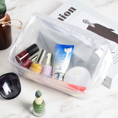5 Pack TSA Approved Clear Cosmetics Bag, Waterproof Makeup Pouch for Travel, Bathroom, and Organizing, Large, White