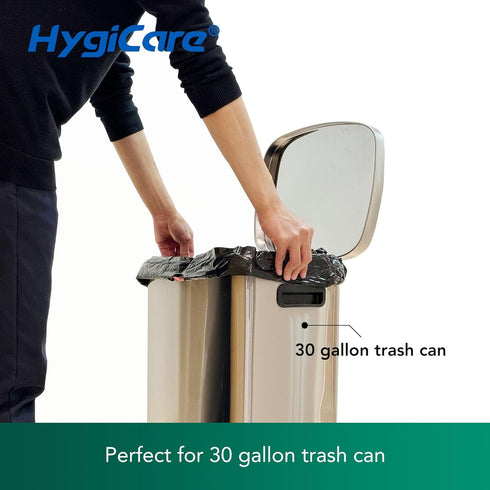 Ultra Strong 30 Gallon Trash Bags, Unscented 120 Count Drawstring Garbage Bags, Pre-Separated, Eco-friendly Materials, Heavy Duty, Leakproof, Sturdy, Black by HygiCare