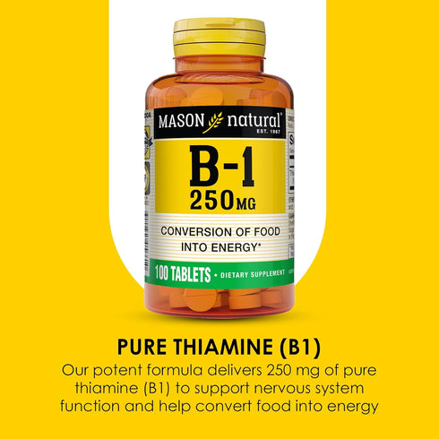 MASON NATURAL Vitamin B1 Thiamine 250 mg, 100 Day Supply Dietary Supplement, Easy to Swallow Tablets