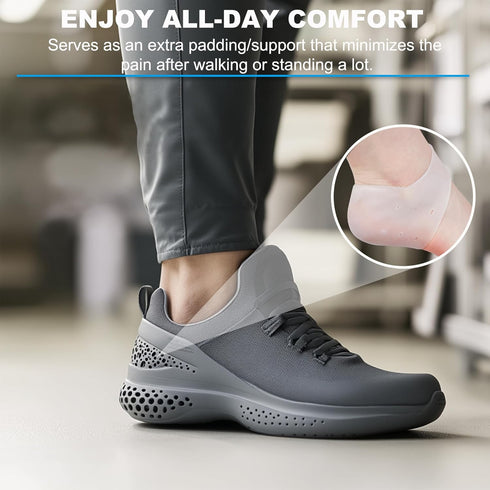 Silicone Heel Protectors for Cracked Heels, Heel Spurs, Plantar Fasciitis - Gel Heel Pads, 4 Pairs, Unisex, Black and