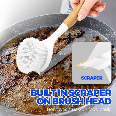 Holikme 3 Pack Dish Brush Set with Bamboo Handle, Kitchen Scrub Brush for Cleaning Dish, Plate, Bowl