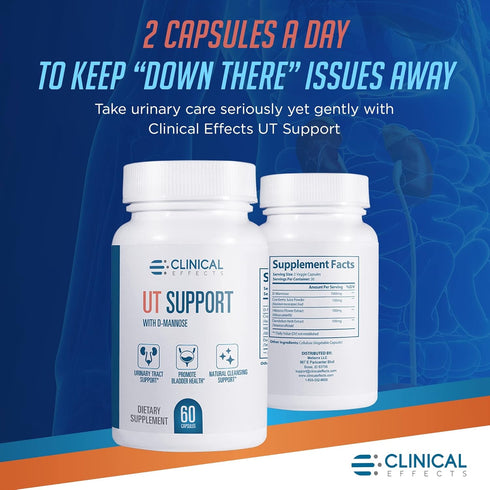 Clinical Effects UT Support - 60 D Mannose Capsules for Natural Cleanse and Urinary Tract Health Support