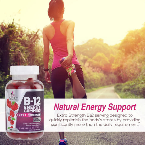 Vitamin B12 Energy Gummies - 120 Gummies, Extra Strength 4500 mcg for Metabolism & Nervous System Support