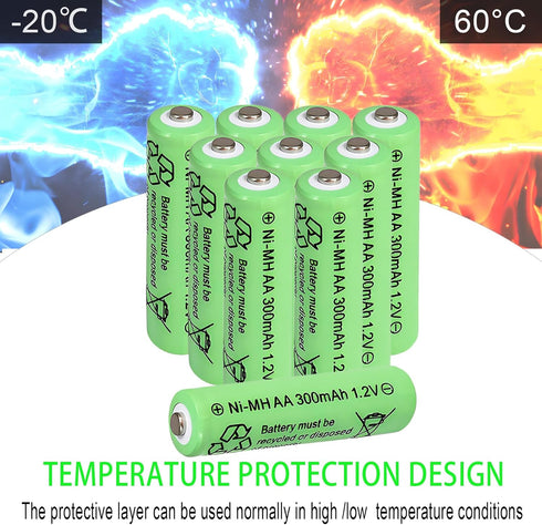 Zsolarigt 300mAh 1.2V 10 Pack,1.2 Ni-Mh AA Solar Light Rechargable Batteries Volt Double A Battery for Outdoor Garden