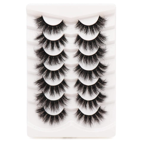 Veleasha 7 Pairs Pack Wispy Faux Mink False Eyelashes, Fluffy Handmade Natural Look Cat Eye Lashes