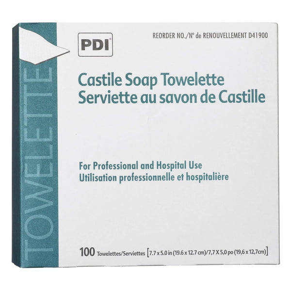 PDI D41900 Castile Soap Towelette, 7.7"x5", Individually Wrapped, 100/bx