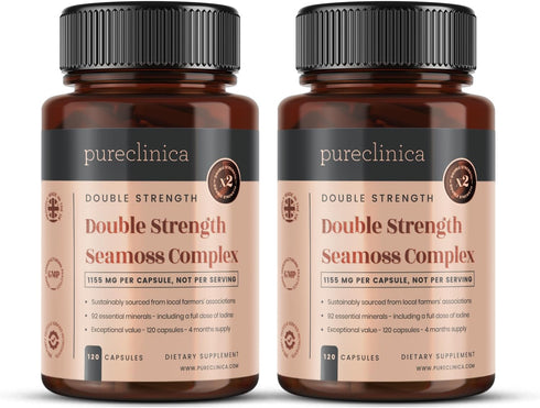 pureclinica Double Strength Seamoss Complex, 1155mg x 240 Capsules (2 Bottles of 120), 8 Months Supply
