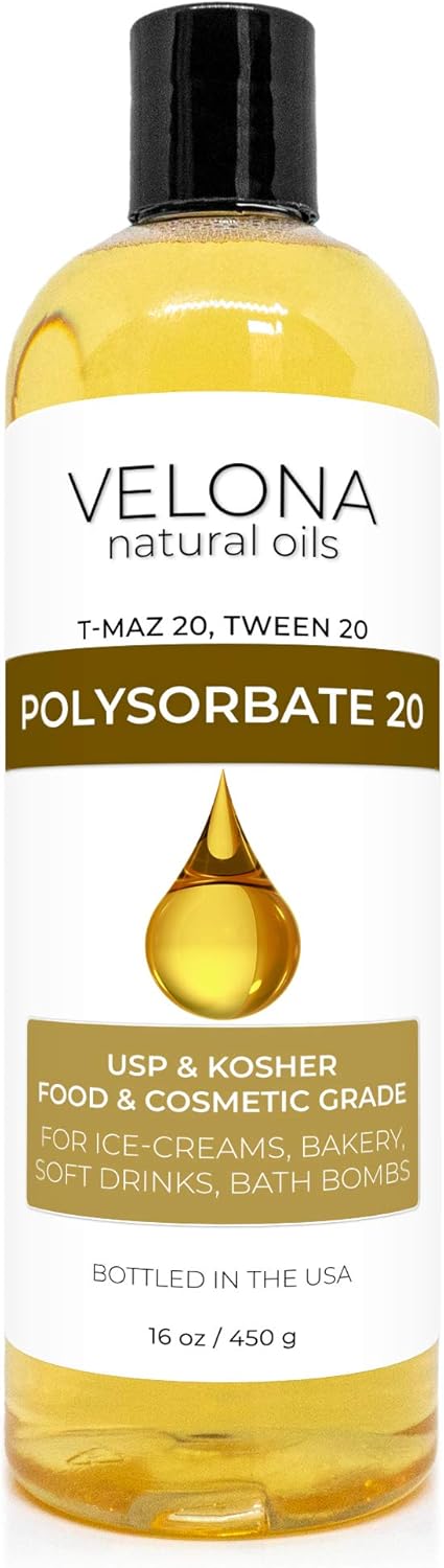 Polysorbate 20 by Velona, 16 oz Solubilizer, Food & Cosmetic Grade, All Natural for Cooking and Skin Care