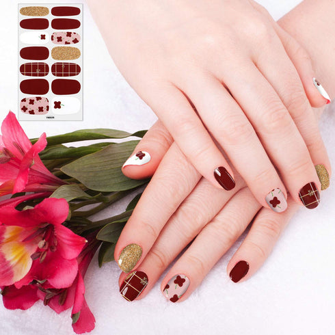 Maitys 224 Pieces Nail Art Polish Stickers, 16 Sheets Full Nail Wraps with File Manicure Kit, Fresh Floral Series