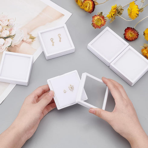 BENECREAT 6Pcs White Gemstone Display Box with Clear Window, Gift Boxes for Jewelry, Diamond Packing (2.8"x2.8"x0.8")