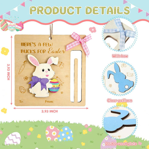 tmlfep 8Pcs Easter Money Holders for Cash Gift, Easter Wooden Money Holders Card Bunnies Ornaments for Holiday Tree