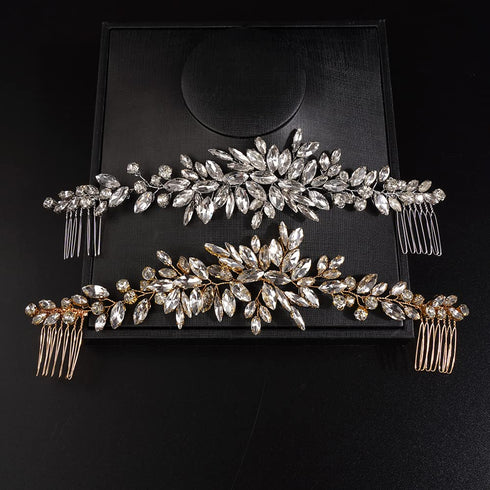 Wedding Crystal Hair Comb, Bridal Hair Clip Vine Headpiece, Wedding Accessories for Brides (Gold)