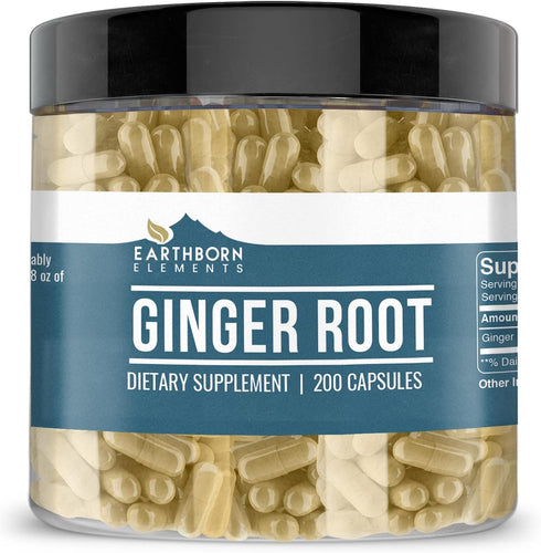 Earthborn Elements Ginger Root, 200 Capsules - Pure & Undiluted, No Additives