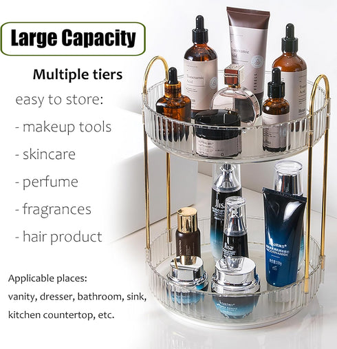 Rotating Makeup Organizer 2 Tier - Lazy Susan Trays for Skincare, Perfume Organizer for Bathroom Counter Vanity