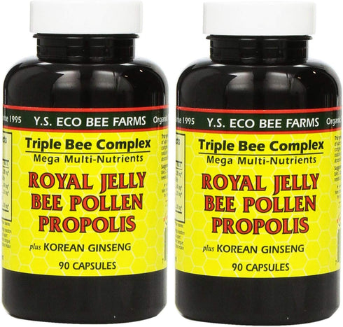 YS Eco Bee Farms Royal Jelly Bee Pollen Propolis with Korean Ginseng - 90 Capsules (2 Pack)