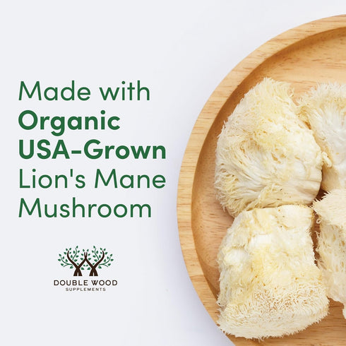 Organic Lions Mane Mushroom Capsules, 120 Count, for Brain Support and Immune Health, by Double Wood