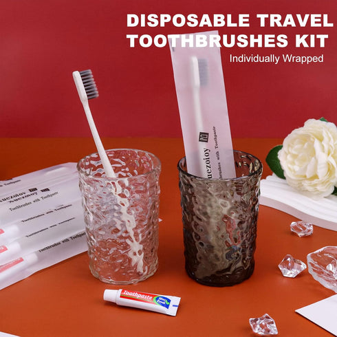 Disposable Toothbrushes with Toothpaste, 30 Pack Apricot Individually Wrapped Travel Toothbrushes Kit
