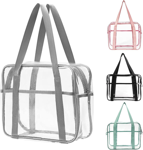 SxoSyo Large Clear Makeup Bags, Transparent Travel Toiletry Bag for Women, Bathroom Organizer with Handle (Silver Grey)