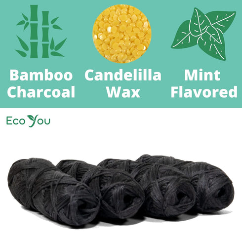 Bamboo Floss Refill | 4X100 FT Biodegradable Floss Refill | Mint & Candelilla Wax | Charcoal Dental Floss | Eco Floss