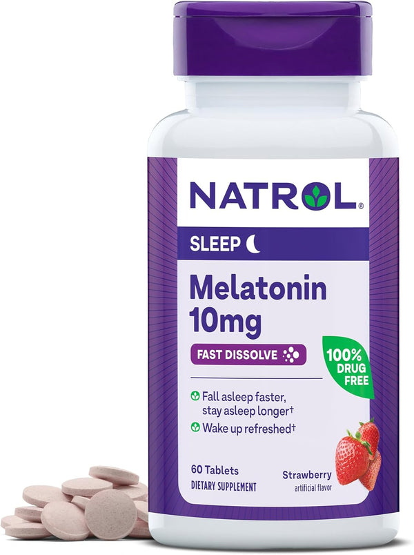 Natrol Melatonin 10mg, Strawberry-Flavored Sleep Support Supplement, 60 Fast-Dissolve Tablets