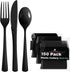 150 Pack Black Plastic Cutlery Set - Heavy Duty Disposable Silverware, 50 Forks, Spoons & Knives for Parties