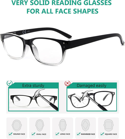 Eyekepper Classic Reading Glasses for Men, 5 Pack with Spring Hinges