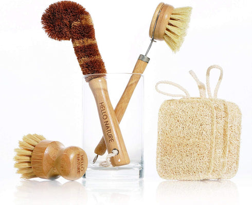 Hello Nature Plant-Based 6pcs Kitchen Brush Set by , Sustainable & Biodegradable Natural Fibre