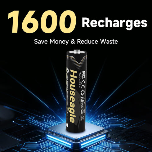 Houseagle Flashlight,4 Pack 1.5V 1300mWh Capacity,2000 Cycles,2.5H Rechargeable AAA Batteries for Triple A Lithium